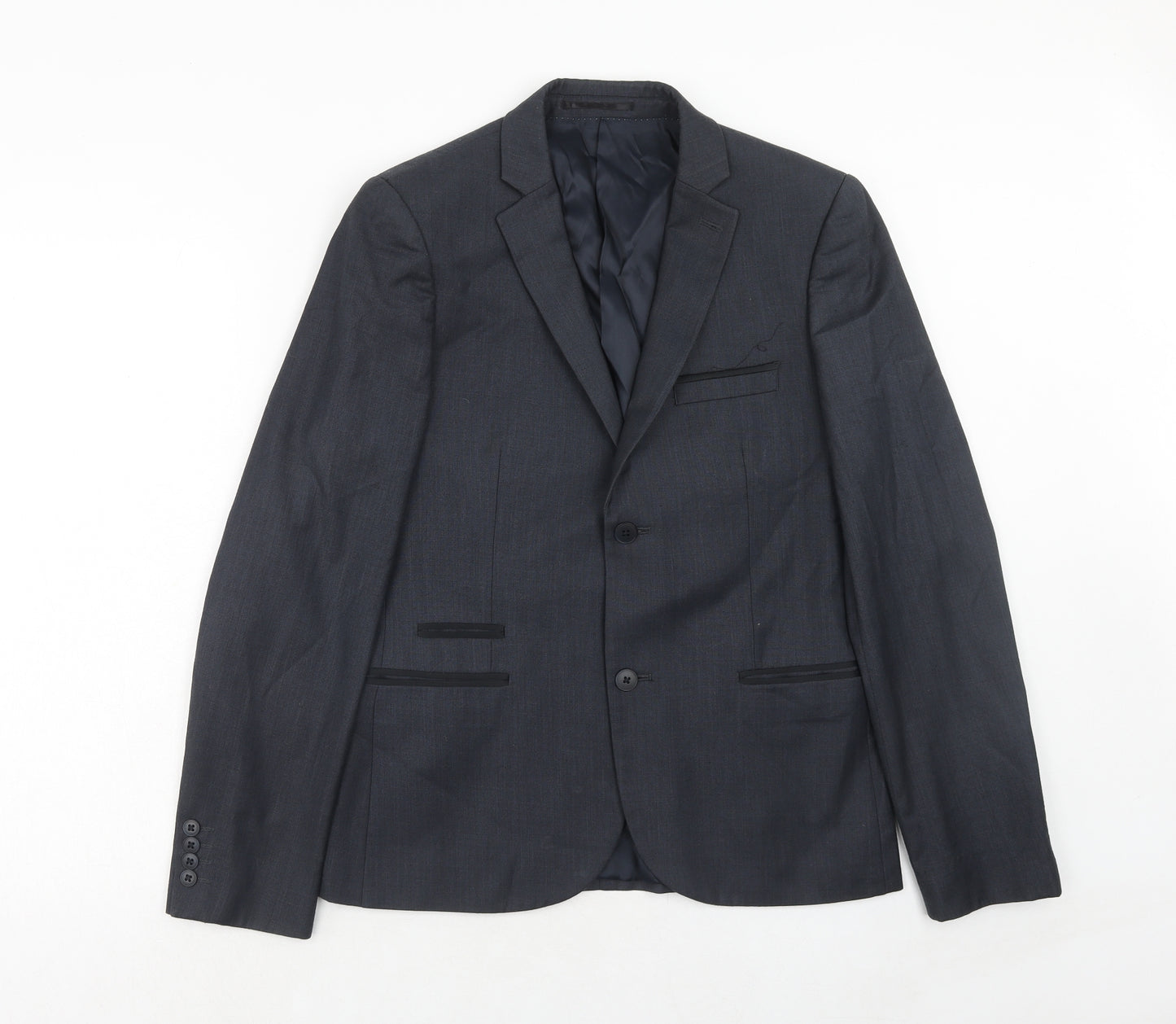 Topman Mens Blue Polyester Jacket Suit Jacket Size 38 Regular
