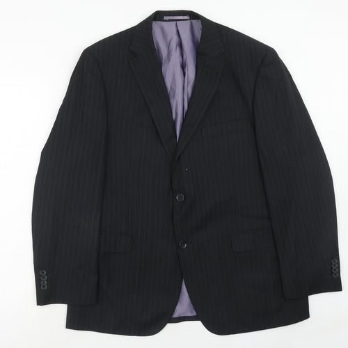 George Mens Black Striped Polyester Jacket Suit Jacket Size 42 Regular