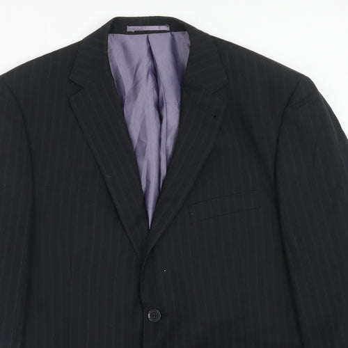 George Mens Black Striped Polyester Jacket Suit Jacket Size 42 Regular