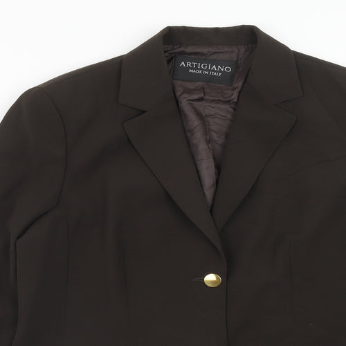 Artigiano Womens Beige Polyester Jacket Suit Jacket Size 14