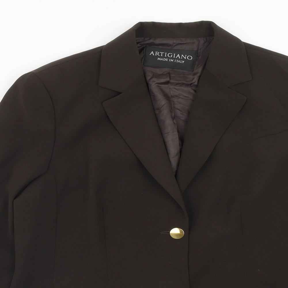 Artigiano Womens Beige Polyester Jacket Suit Jacket Size 14