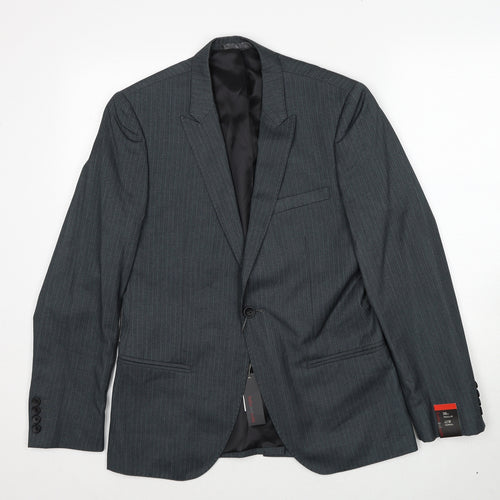 Butler and webb Mens Grey Striped Polyester Jacket Suit Jacket Size 36 Regular