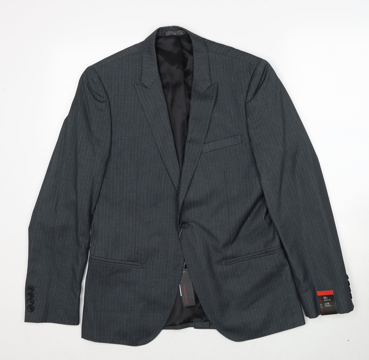 Butler and webb Mens Grey Striped Polyester Jacket Suit Jacket Size 36 Regular