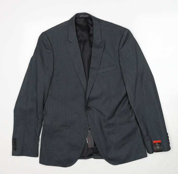 Butler and webb Mens Grey Striped Polyester Jacket Suit Jacket Size 36 Regular