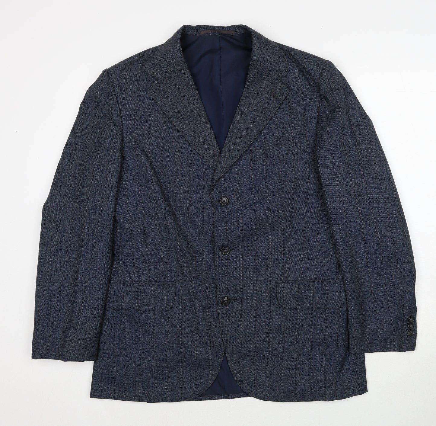 Daniel Davies Mens Blue Striped Wool Jacket Suit Jacket Size 40 Regular