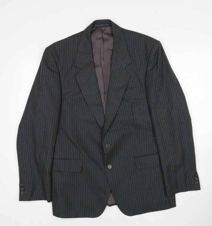 Vartkes Mens Grey Striped Polyester Jacket Suit Jacket Size 42 Regular