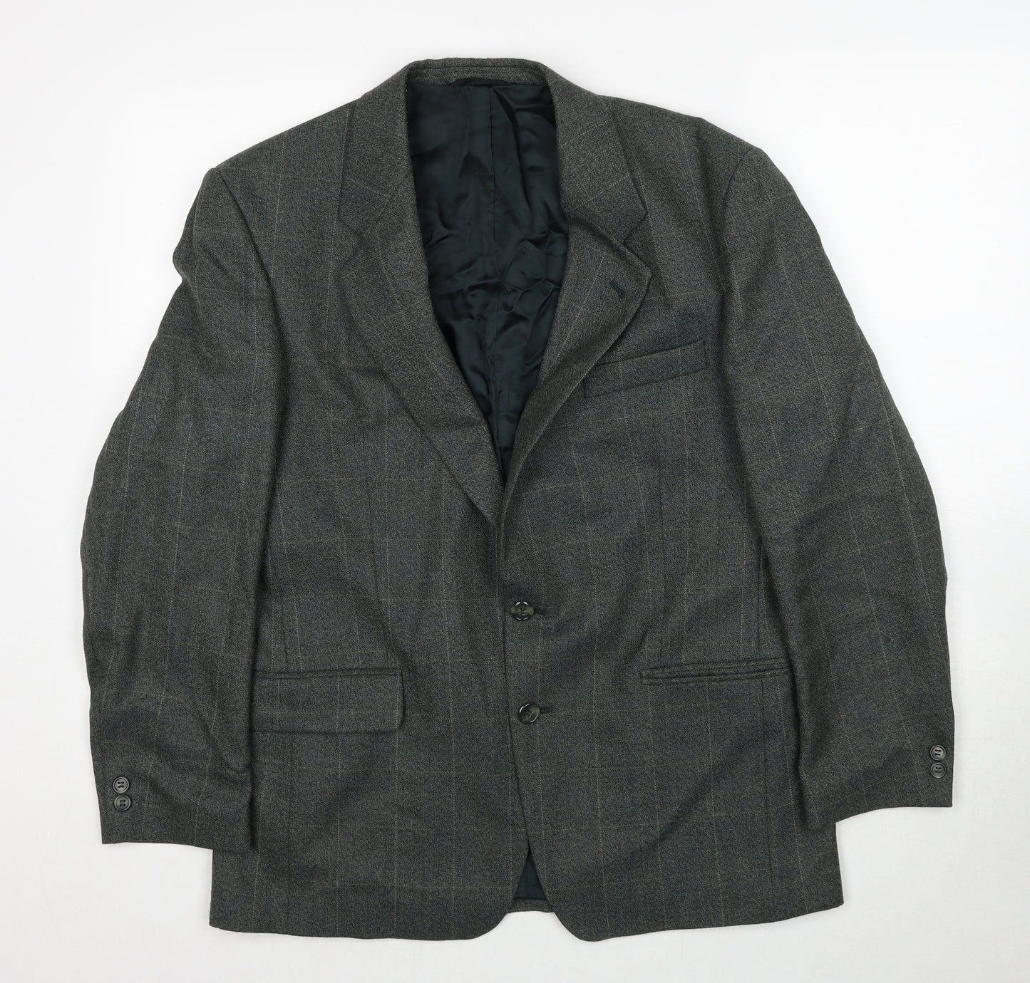 Preworn Mens Green Check Polyester Jacket Suit Jacket Size 40 Regular