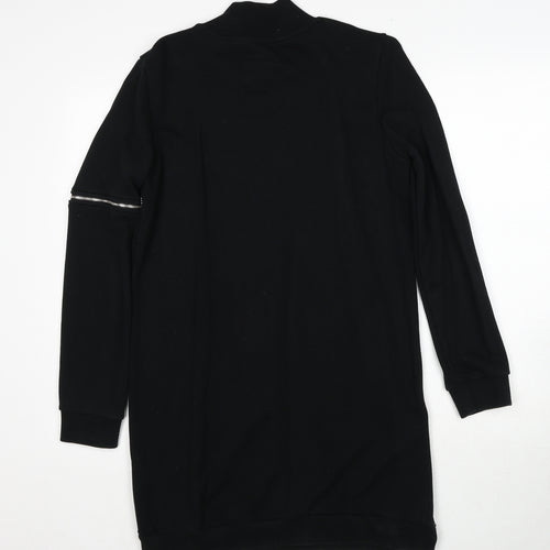 Jason Wood Womens Black Cotton Jumper Dress Size M Mock Neck Pullover