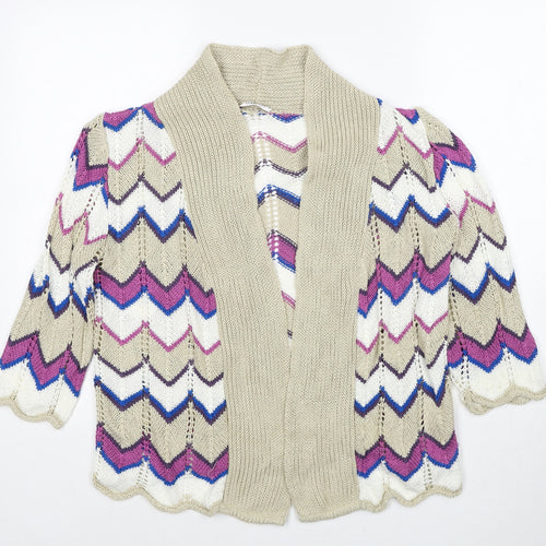 Damart Womens Multicoloured V-Neck Geometric Acrylic Cardigan Jumper Size 10 - Size 10-12