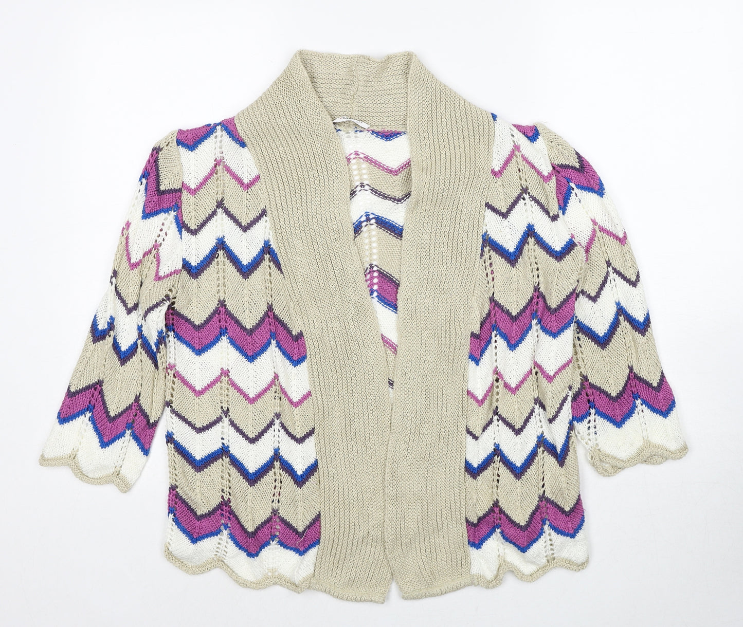 Damart Womens Multicoloured V-Neck Geometric Acrylic Cardigan Jumper Size 10 - Size 10-12