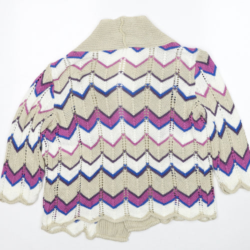 Damart Womens Multicoloured V-Neck Geometric Acrylic Cardigan Jumper Size 10 - Size 10-12
