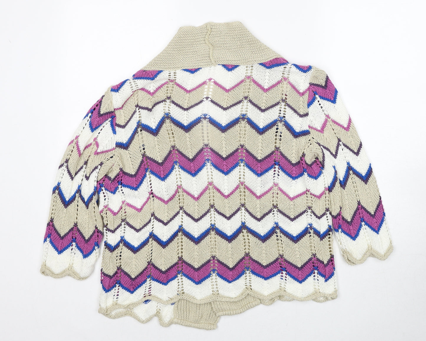 Damart Womens Multicoloured V-Neck Geometric Acrylic Cardigan Jumper Size 10 - Size 10-12