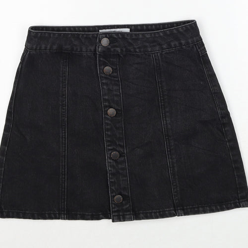 New Look Womens Black Cotton A-Line Skirt Size 6 Button