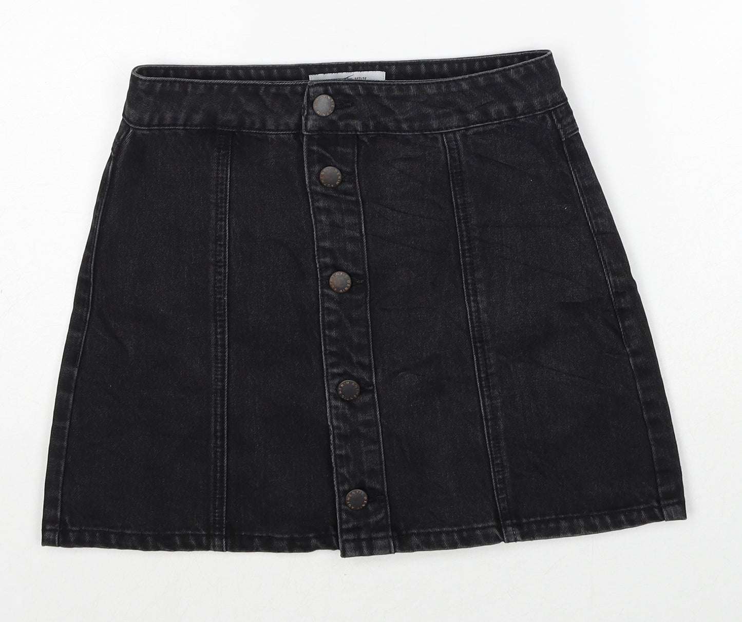 New Look Womens Black Cotton A-Line Skirt Size 6 Button