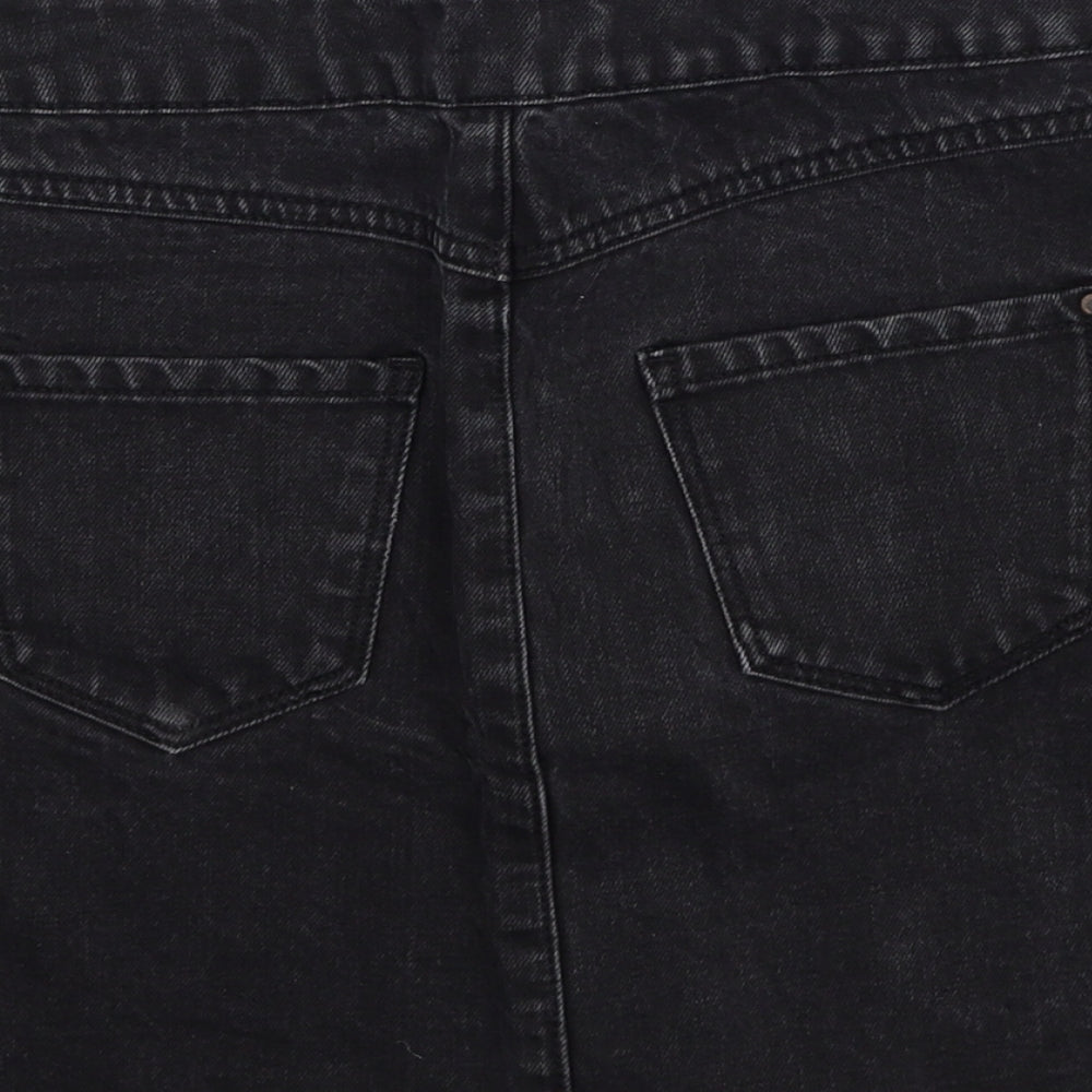 New Look Womens Black Cotton A-Line Skirt Size 6 Button