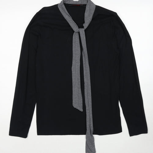 Rouge Justice Womens Black Cotton Basic Blouse Size M Round Neck - Scarf Neck Detail