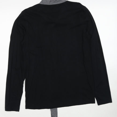 Rouge Justice Womens Black Cotton Basic Blouse Size M Round Neck - Scarf Neck Detail