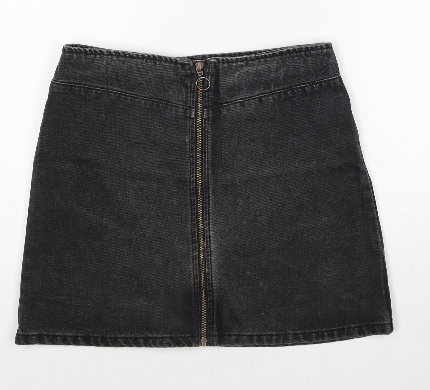 New Look Womens Black Cotton A-Line Skirt Size 10 Zip