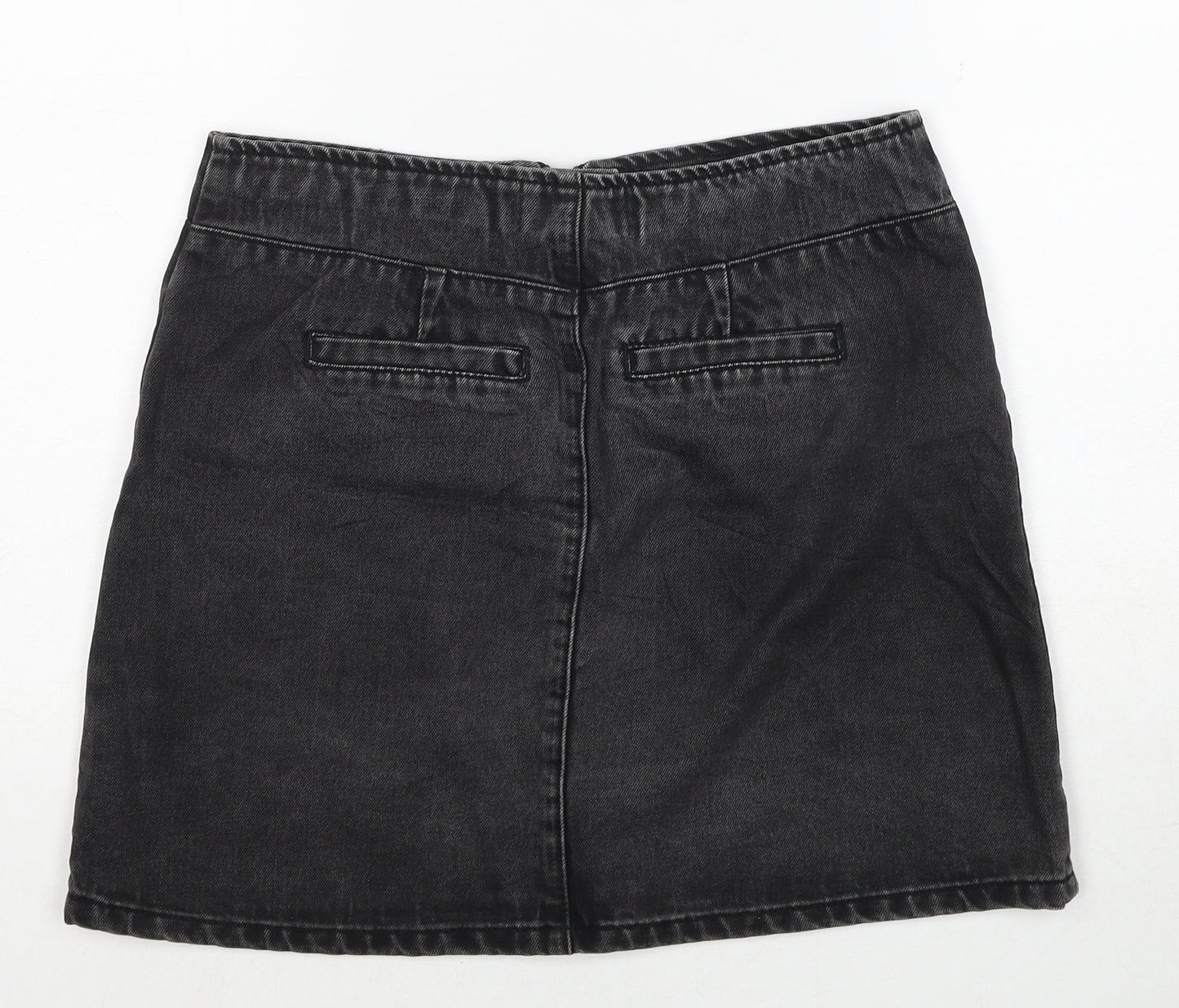 New Look Womens Black Cotton A-Line Skirt Size 10 Zip