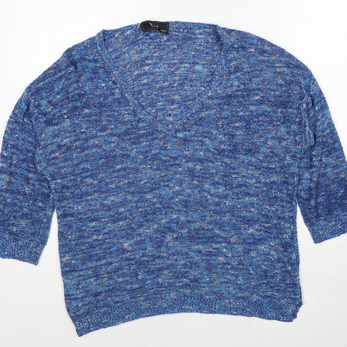 M&Co Womens Blue V-Neck Acrylic Pullover Jumper Size M