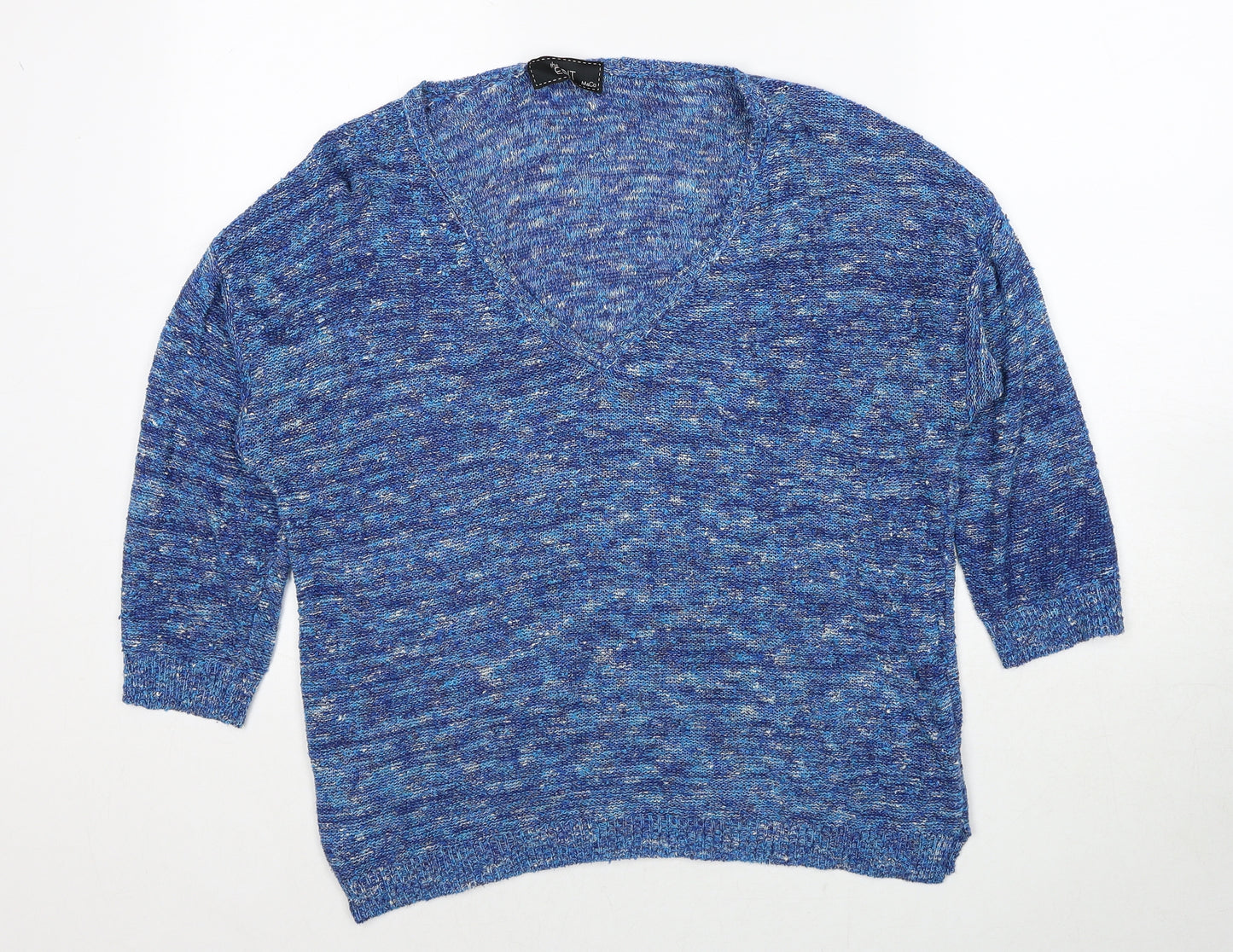 M&Co Womens Blue V-Neck Acrylic Pullover Jumper Size M