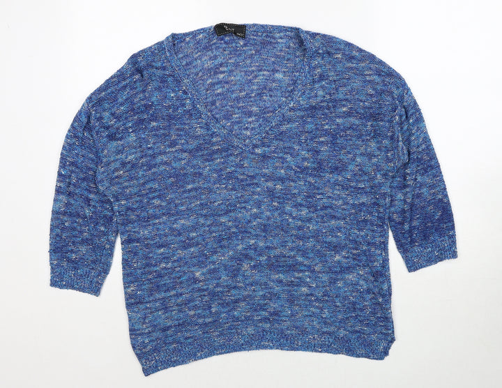 M&Co Womens Blue V-Neck Acrylic Pullover Jumper Size M