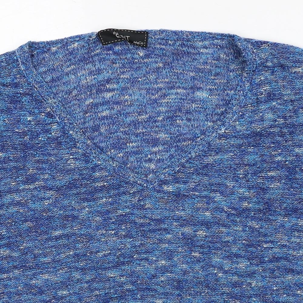 M&Co Womens Blue V-Neck Acrylic Pullover Jumper Size M