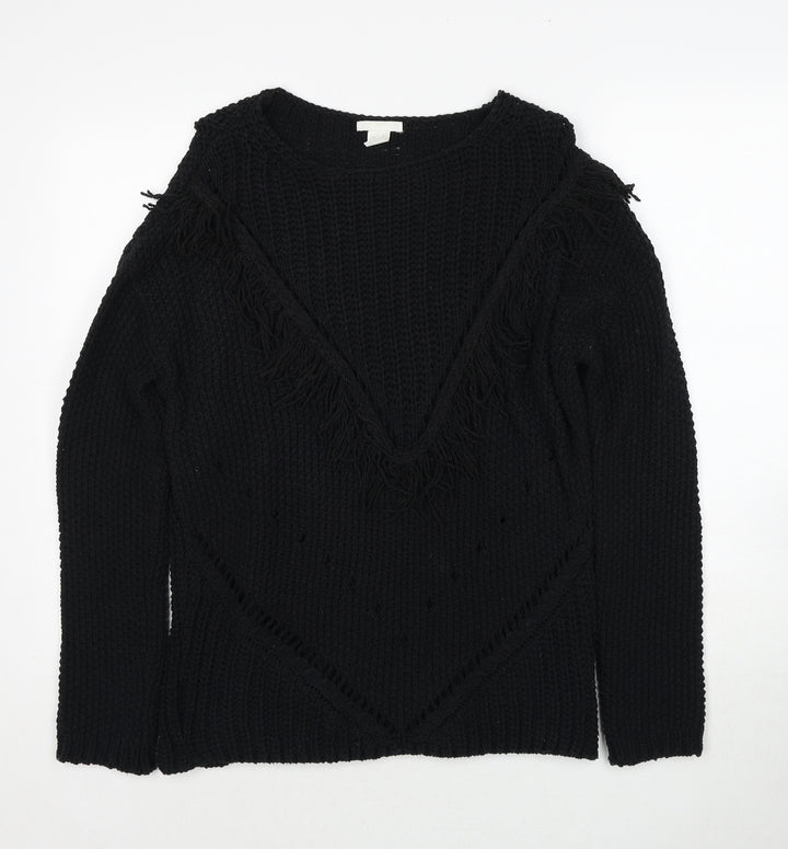 H&M Womens Black Round Neck Cotton Pullover Jumper Size S