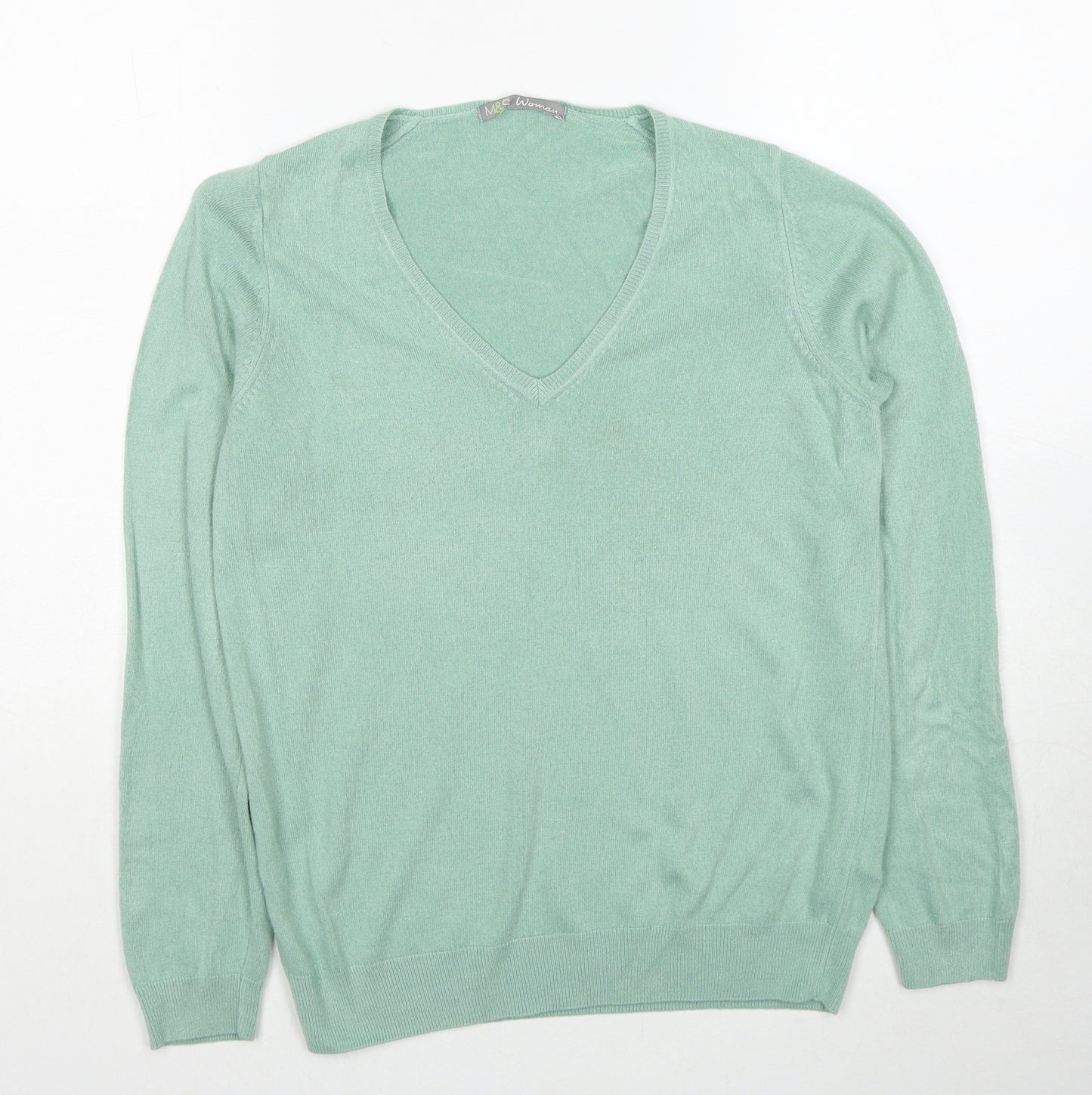 Marks and Spencer Womens Green V-Neck Acrylic Pullover Jumper Size 12