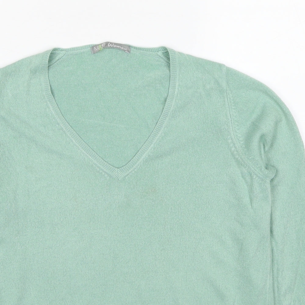 Marks and Spencer Womens Green V-Neck Acrylic Pullover Jumper Size 12
