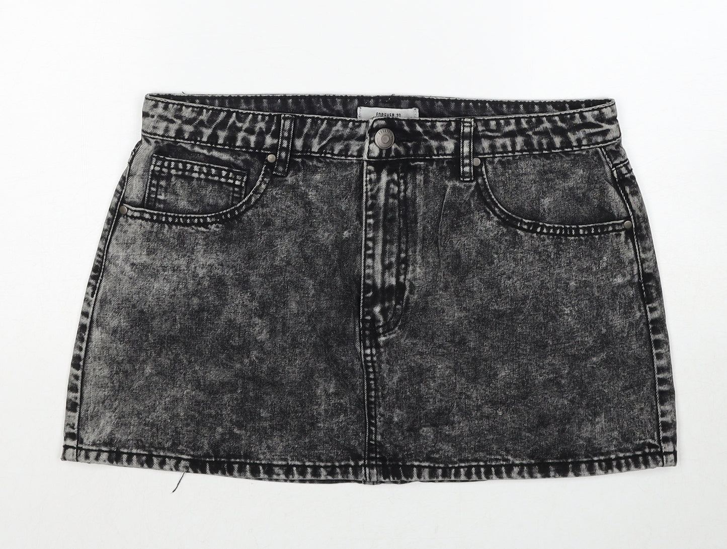 FOREVER 21 Womens Black Cotton Mini Skirt Size 16 Zip