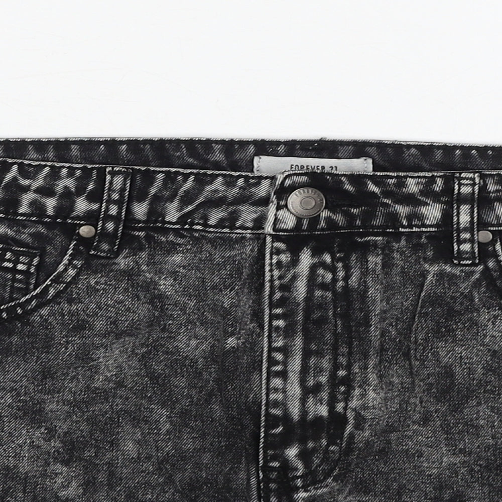 FOREVER 21 Womens Black Cotton Mini Skirt Size 16 Zip