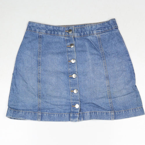 H&M Womens Blue Cotton A-Line Skirt Size 10 Zip