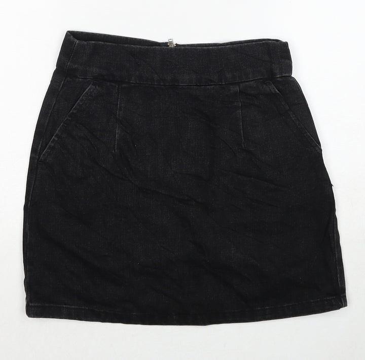 Topshop Womens Black Cotton A-Line Skirt Size 26 in Zip