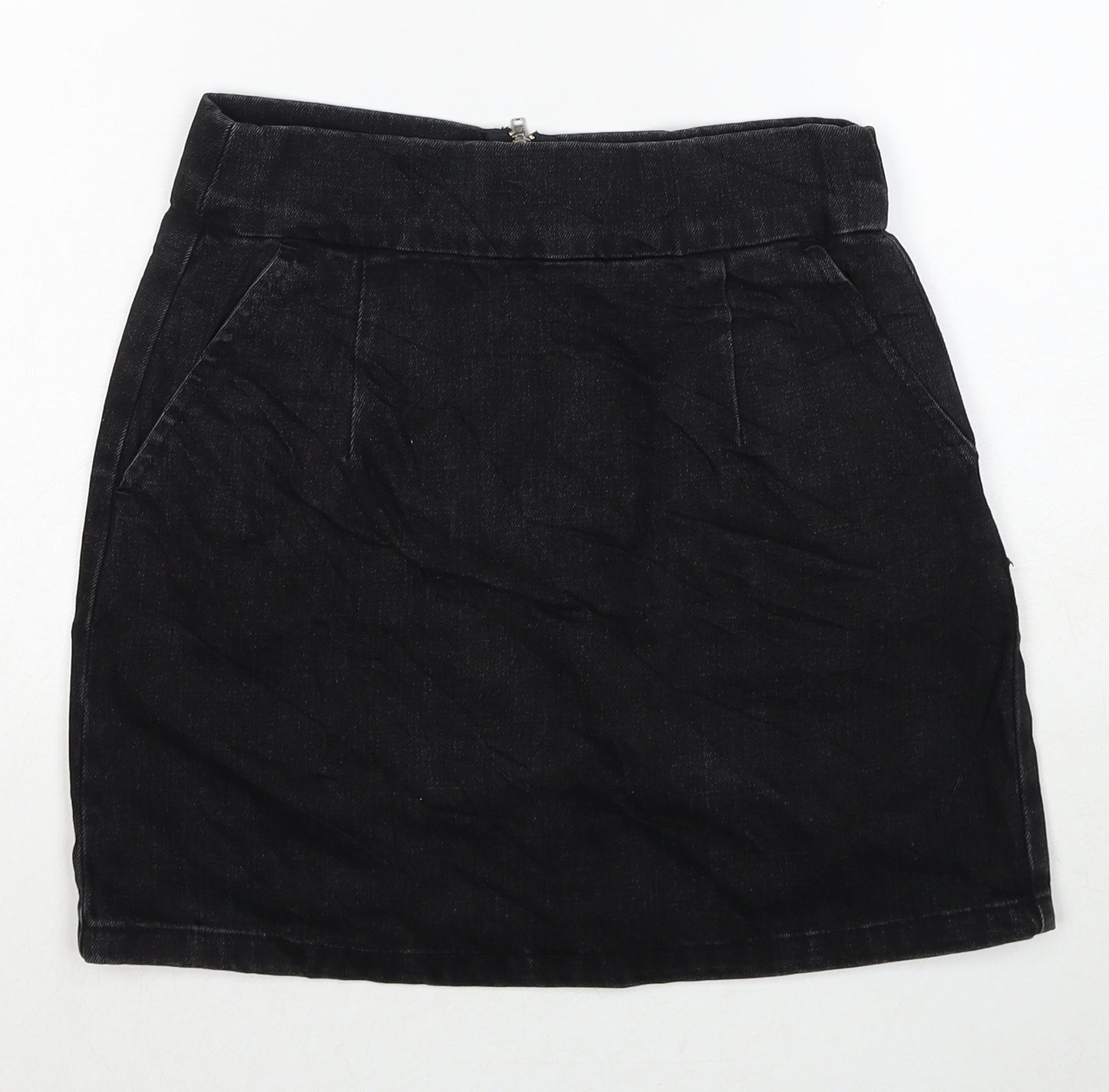 Topshop Womens Black Cotton A-Line Skirt Size 26 in Zip