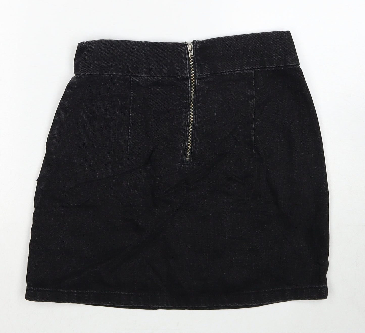 Topshop Womens Black Cotton A-Line Skirt Size 26 in Zip