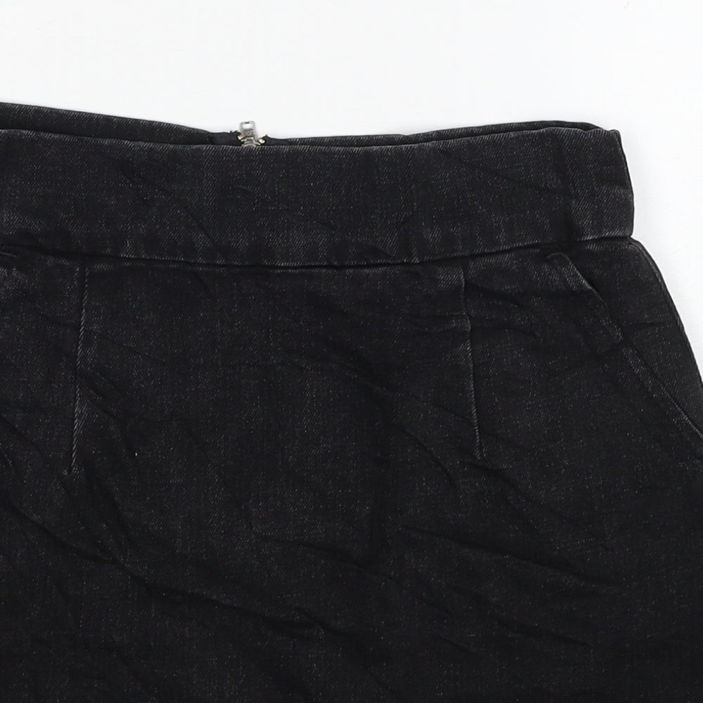Topshop Womens Black Cotton A-Line Skirt Size 26 in Zip