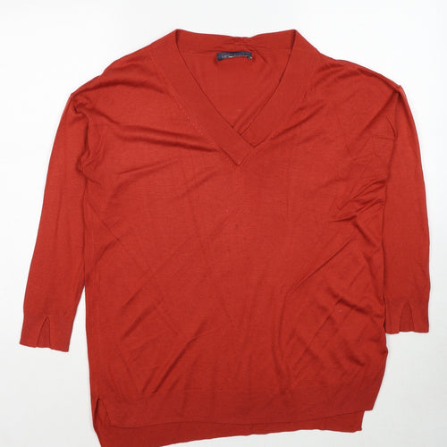 Marks and Spencer Womens Red V-Neck Viscose Pullover Jumper Size M