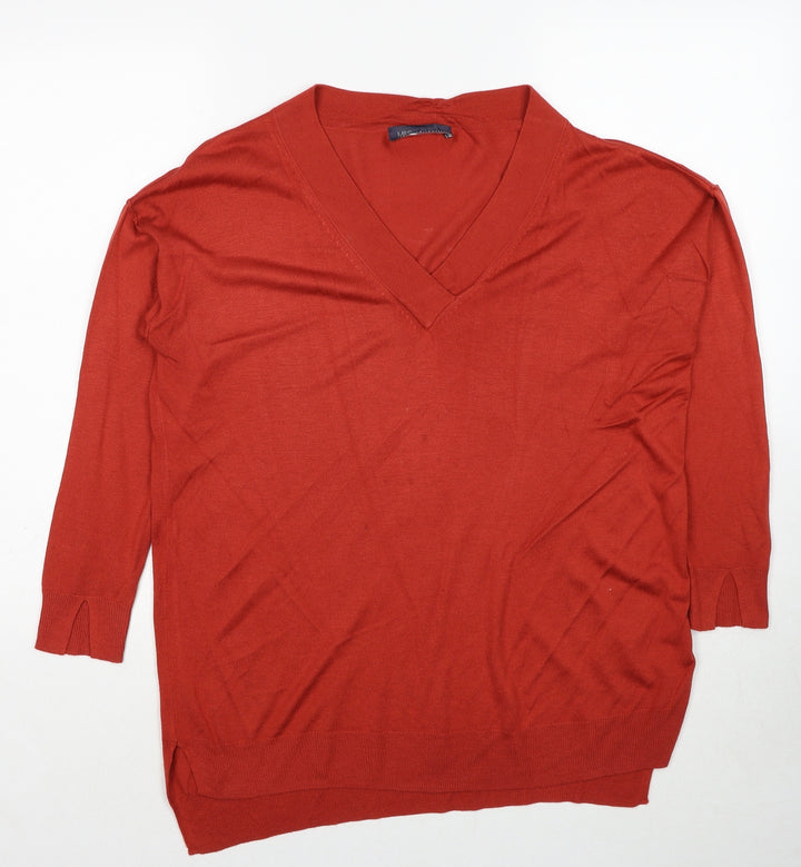 Marks and Spencer Womens Red V-Neck Viscose Pullover Jumper Size M
