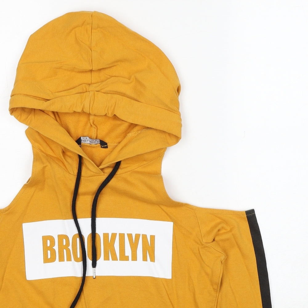 Selected Womens Yellow Colourblock Cotton Pullover Hoodie Size 6 Pullover - Brooklyn