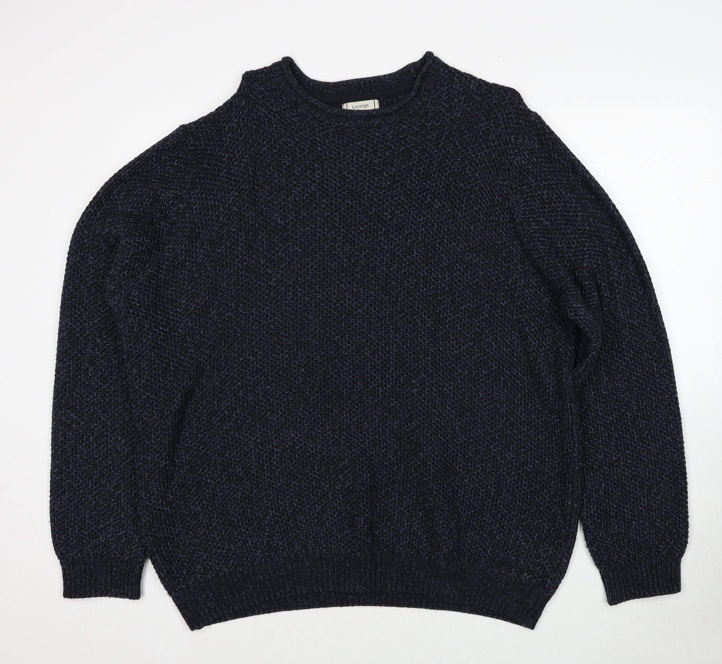 George Mens Blue Round Neck Acrylic Pullover Jumper Size 2XL Long Sleeve