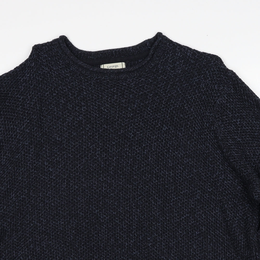 George Mens Blue Round Neck Acrylic Pullover Jumper Size 2XL Long Sleeve