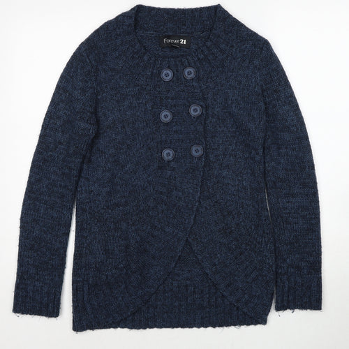 FOREVER 21 Womens Blue Round Neck Acrylic Cardigan Jumper Size S