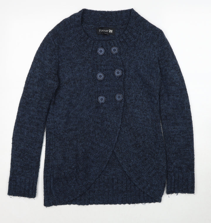 FOREVER 21 Womens Blue Round Neck Acrylic Cardigan Jumper Size S