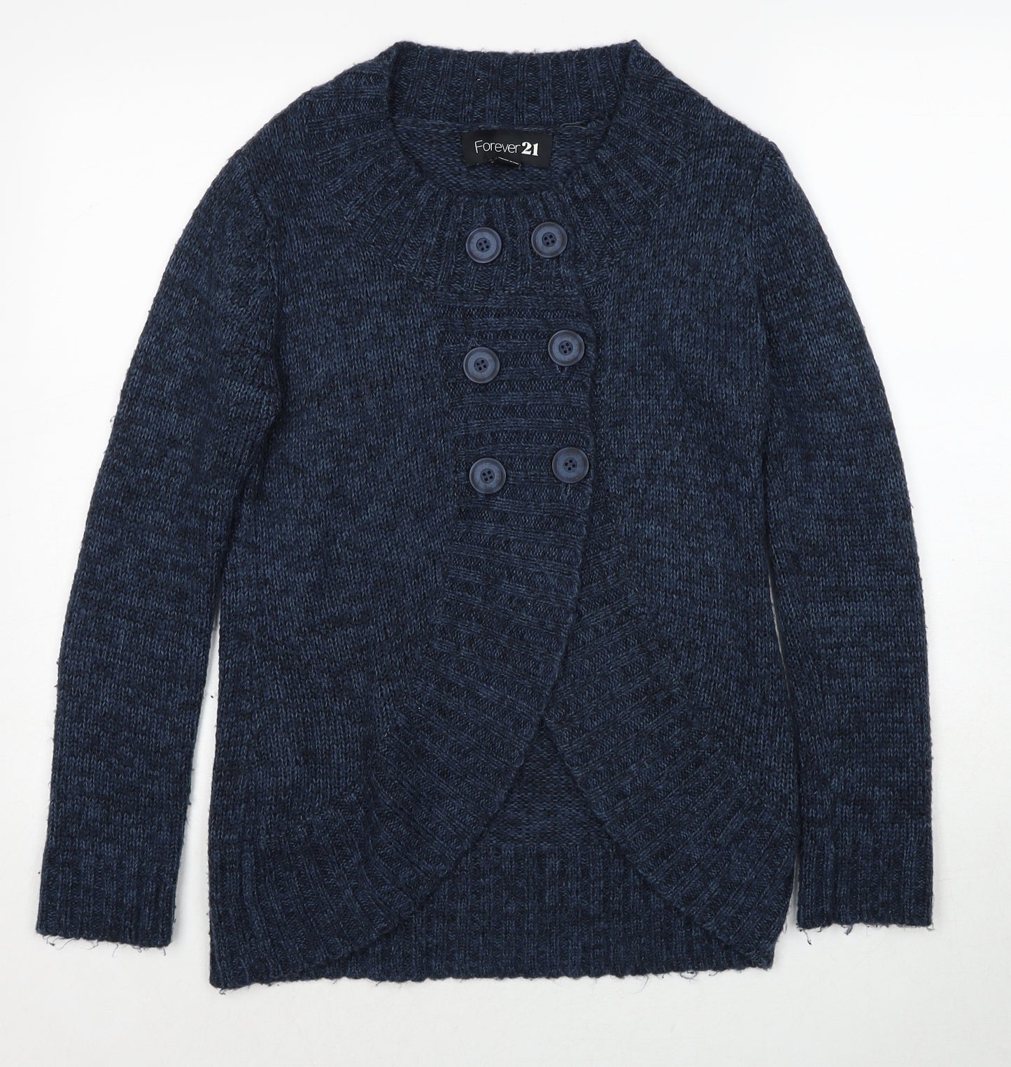 FOREVER 21 Womens Blue Round Neck Acrylic Cardigan Jumper Size S