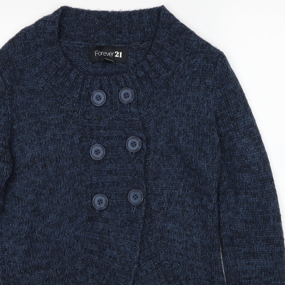 FOREVER 21 Womens Blue Round Neck Acrylic Cardigan Jumper Size S
