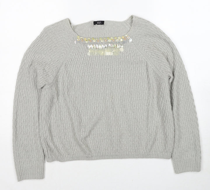 F&F Womens Grey Round Neck Acrylic Pullover Jumper Size 12