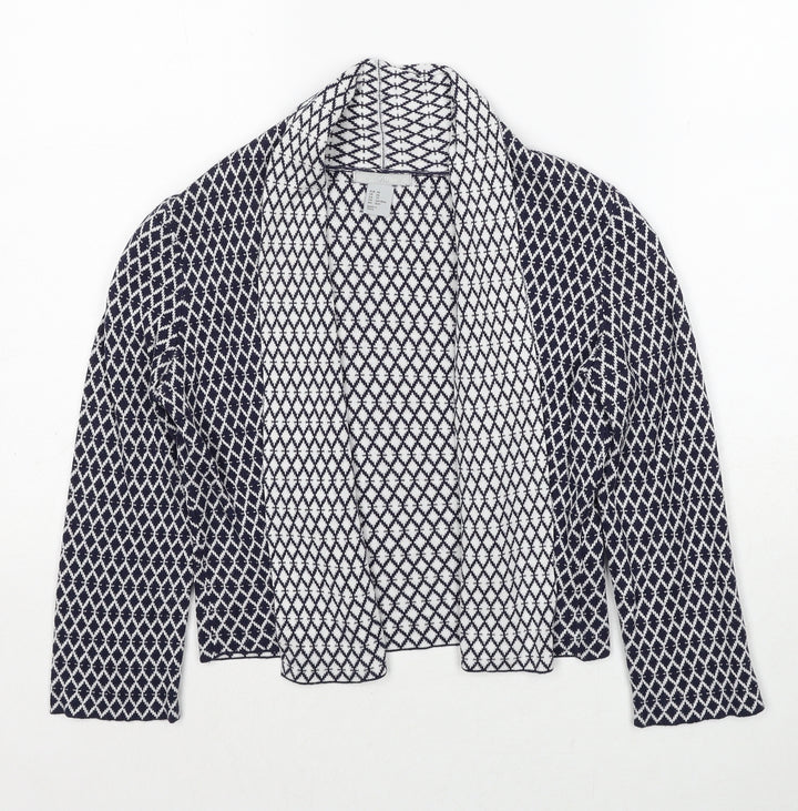 H&M Womens Blue V-Neck Argyle/Diamond Cotton Cardigan Jumper Size XS