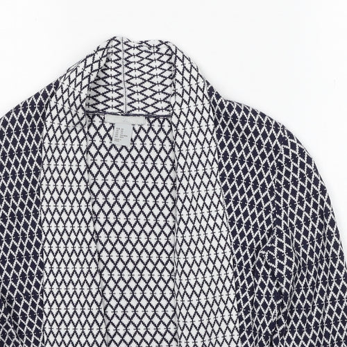 H&M Womens Blue V-Neck Argyle/Diamond Cotton Cardigan Jumper Size XS