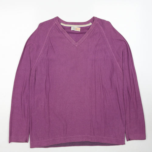 Marks and Spencer Mens Purple V-Neck Cotton Pullover Jumper Size L Long Sleeve